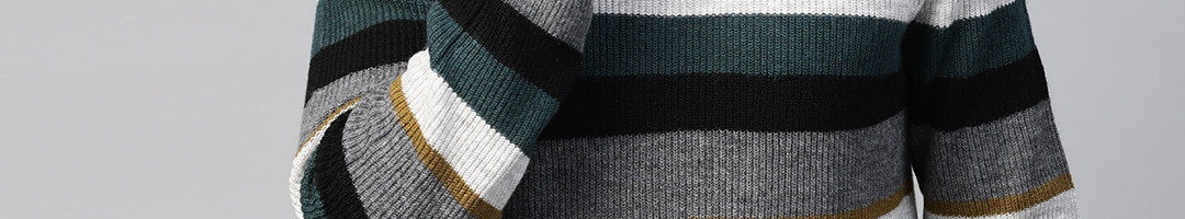 Buy Marks & Spencer Men Grey & Green Striped Pullover Sweater ...