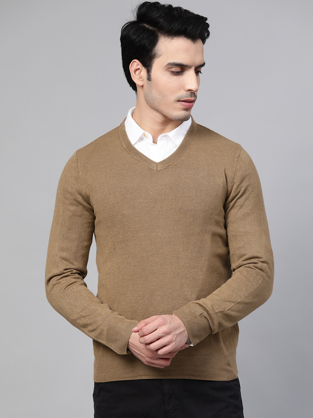 Buy Marks & Spencer Men Beige Solid Pullover Sweaters for Men