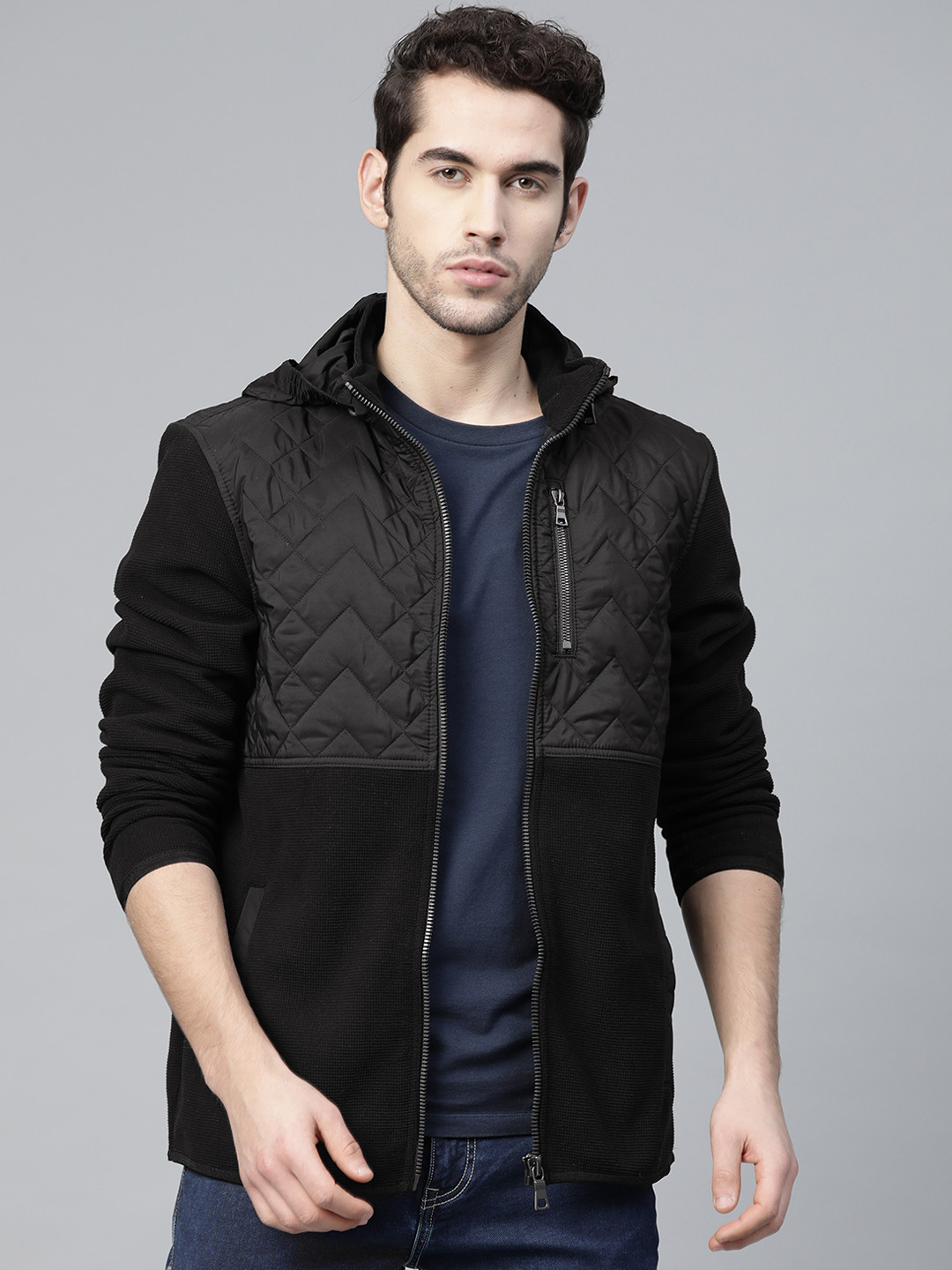 Buy Marks & Spencer Men Black Solid Hooded Tailored Jacket With Quilted