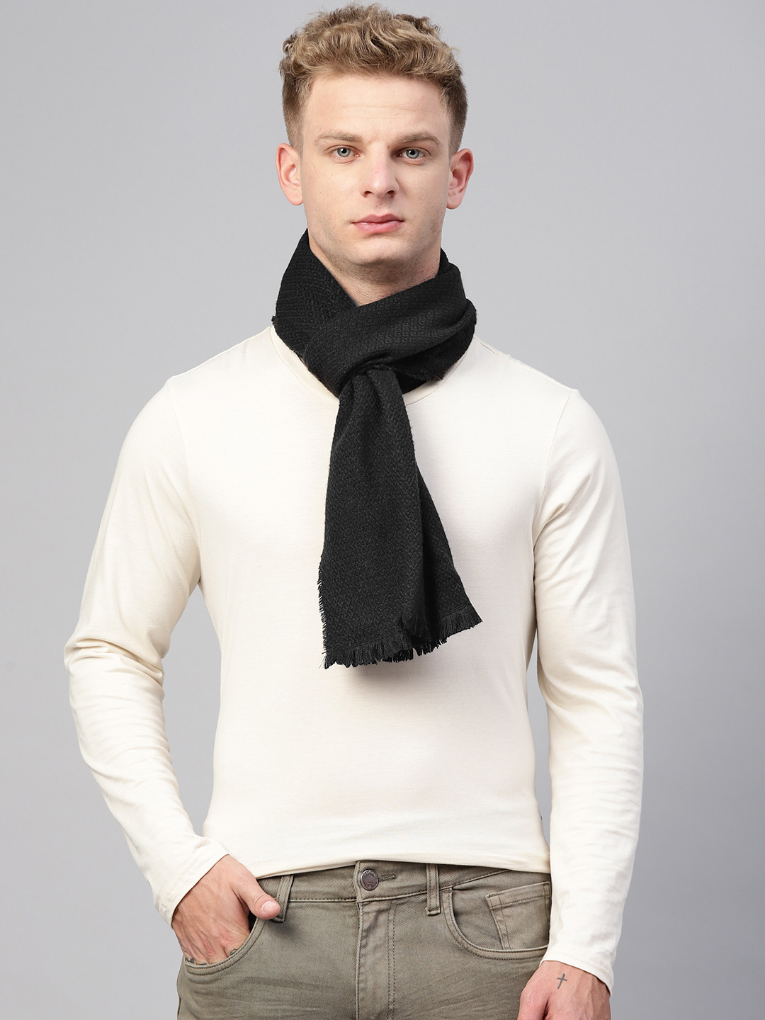 Buy Marks & Spencer Men Black Self Design Winter Stole Stoles for Men