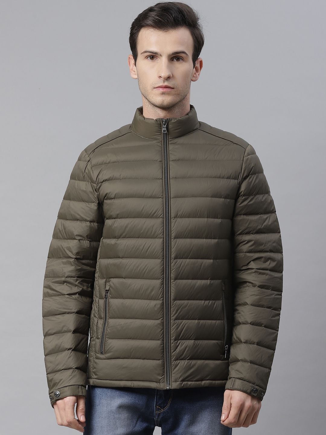Buy Marks & Spencer Men Olive Green Solid Water Resistant Puffer Down ...