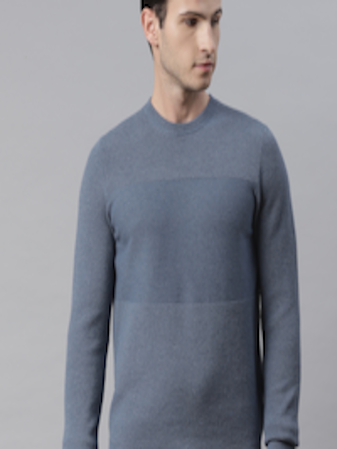 Buy Marks & Spencer Men Blue Solid Round Neck Pullover - Sweaters for ...