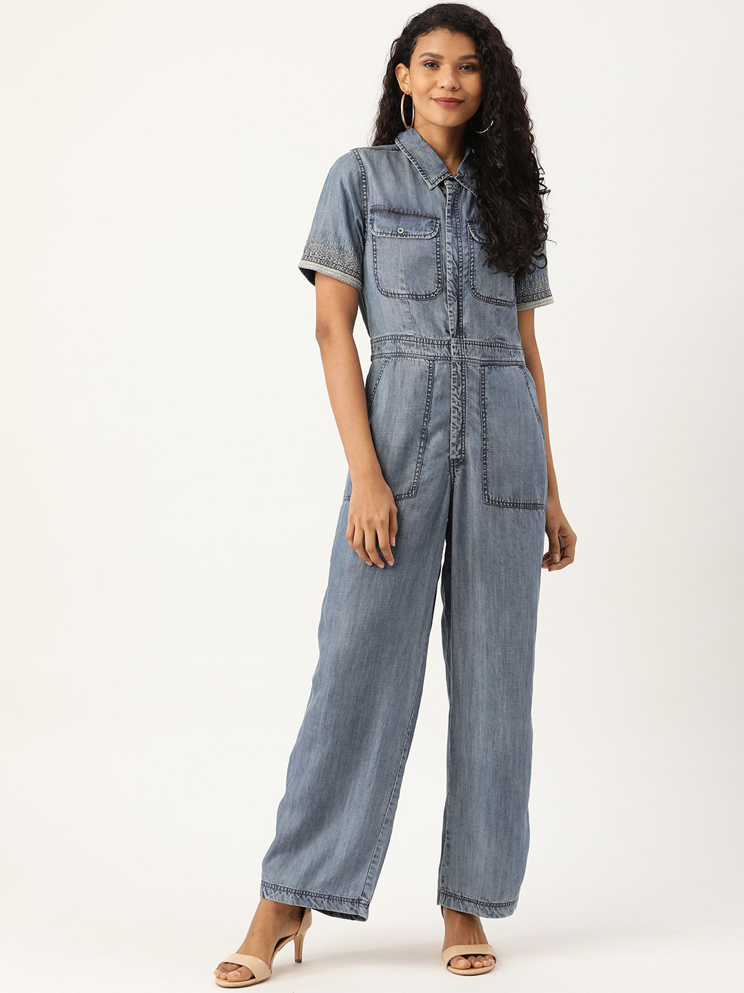 Buy Label Ritu Kumar Women Blue Solid Denim Jumpsuit Jumpsuit for