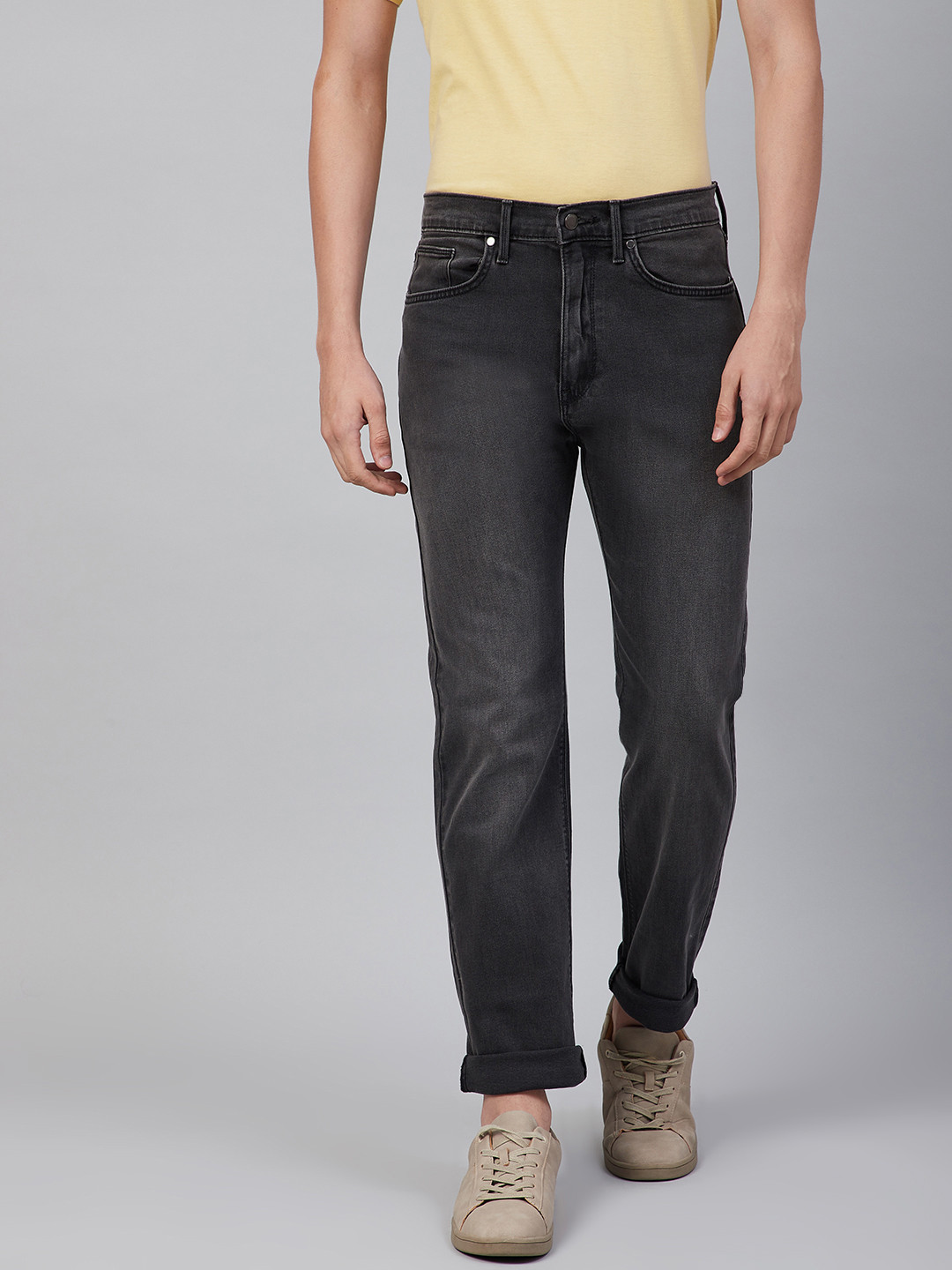 Buy Marks & Spencer Men Charcoal Grey Regular Fit Mid Rise Clean Look ...