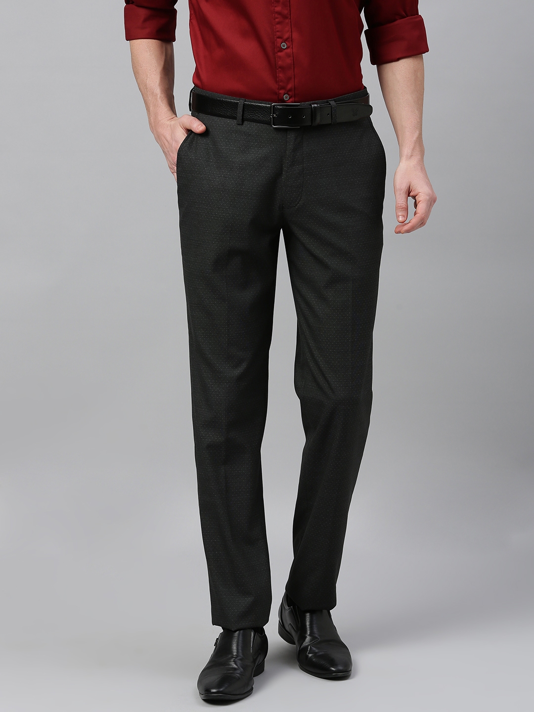 Buy Theme Men Black Slim Fit Solid Formal Trousers - Trousers for Men ...