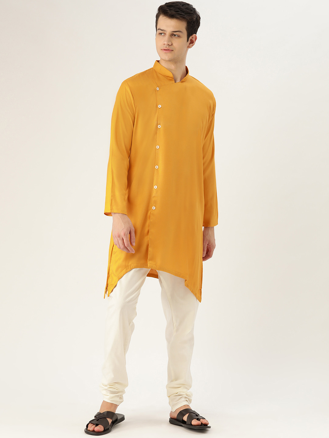 Buy SOJANYA Men Mustard Yellow Solid Straight Asymmetric Kurta Kurtas for Men 12431108 Myntra