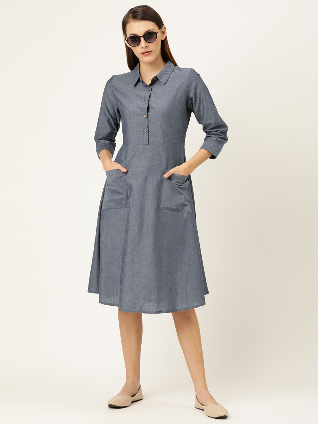 Buy AND Women Blue Solid A Line Dress Dresses for Women 12434630 Myntra