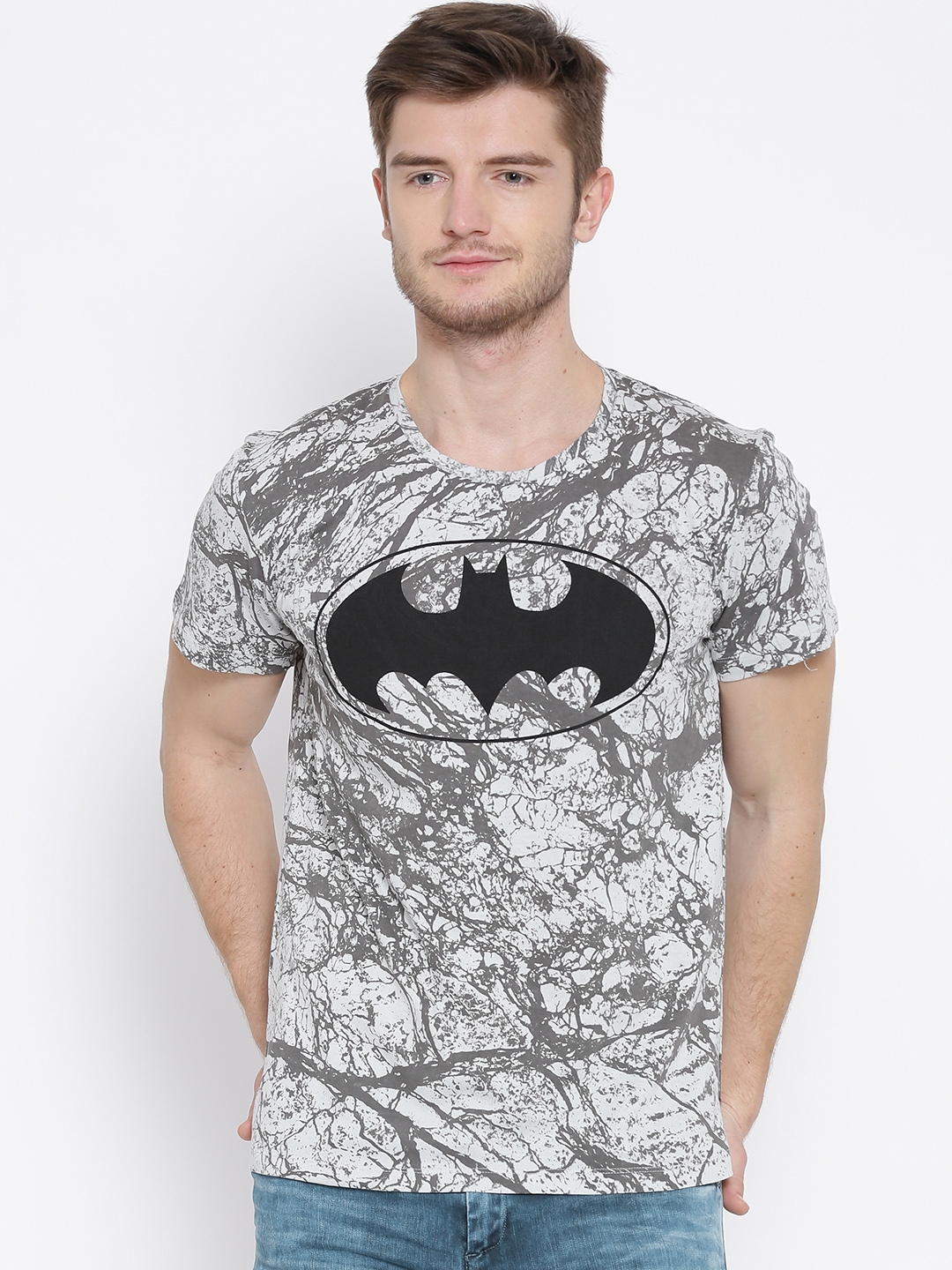 Buy Free Authority Men Grey Batman Printed Pure Cotton T Shirt ...