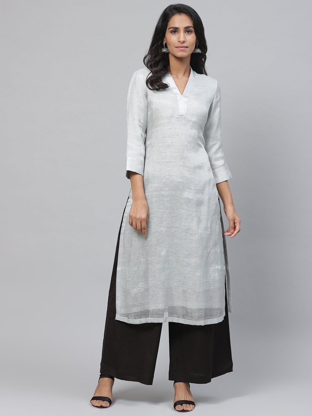 Buy Biba Women Grey Solid Straight Kurta Kurtas for Women 12436290