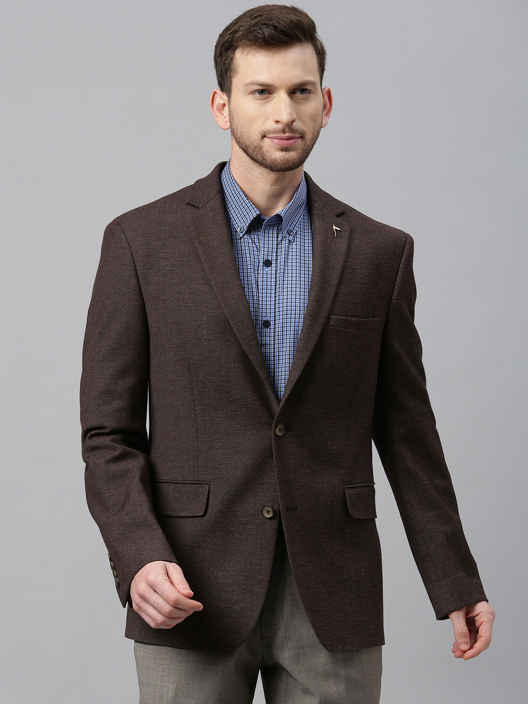 Men's Brown Slim Fit Single Breasted Blazer