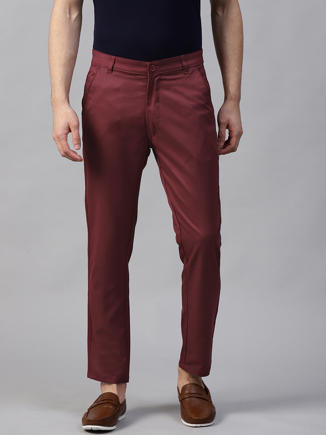 Buy DENNISON Men Maroon Smart Tapered Fit Solid Chinos - Trousers for ...