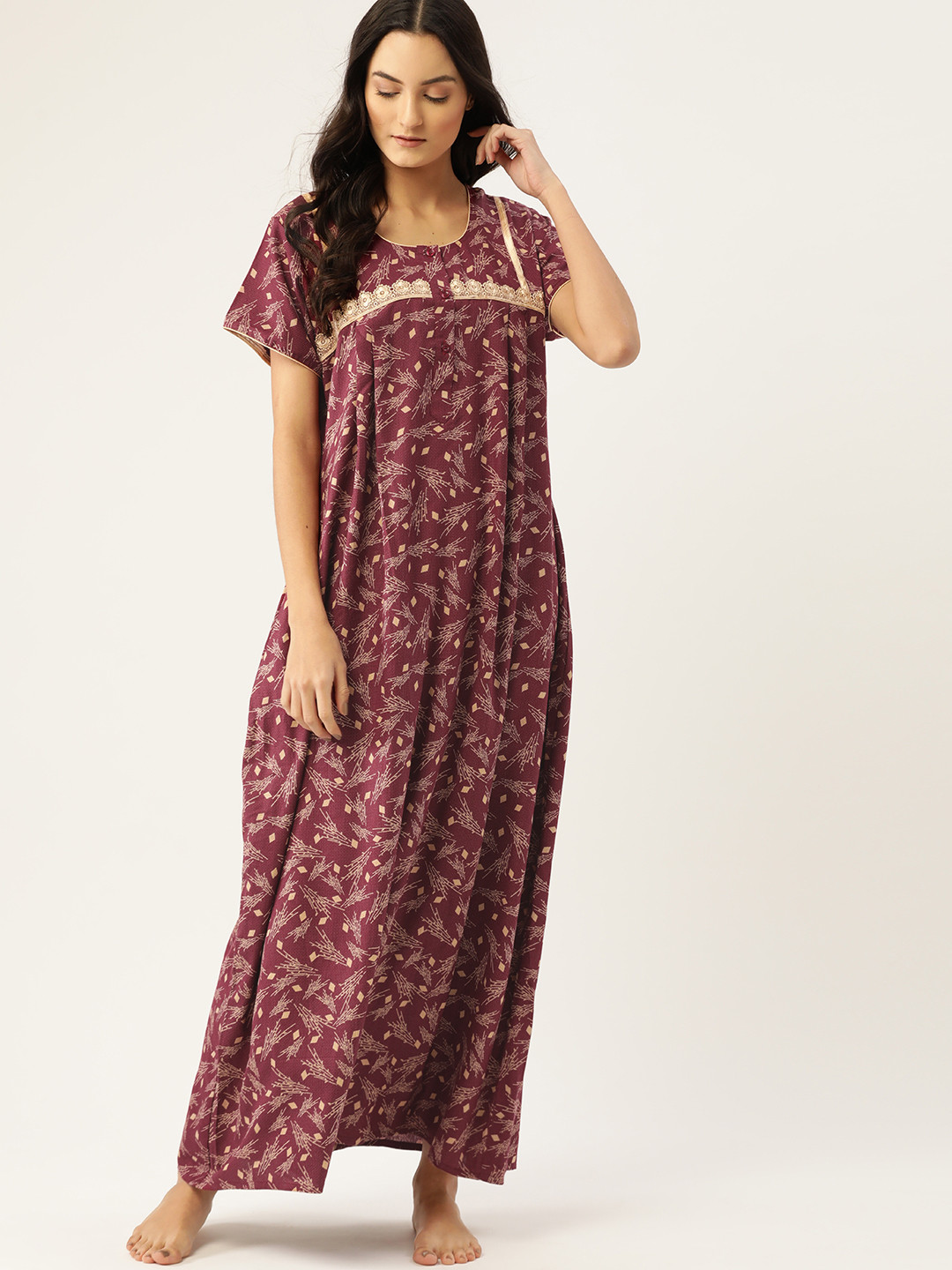Buy ETC Purple & Beige Printed Maxi Nightdress - Nightdress for Women