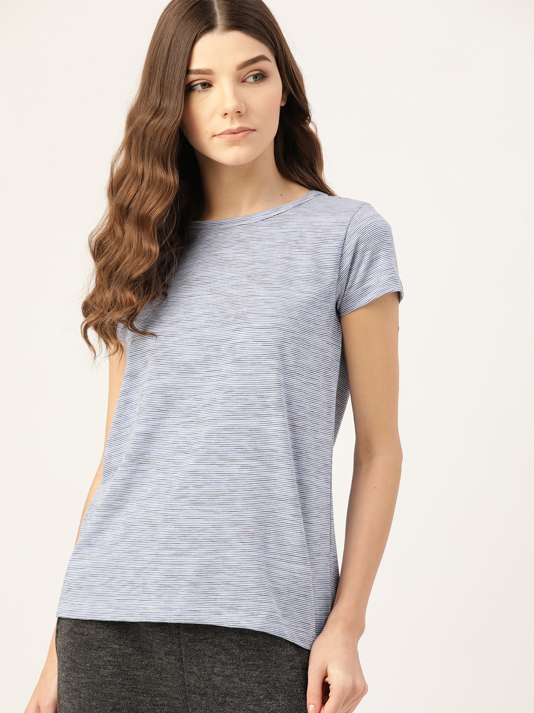 Buy ETC Women Blue & White Striped Regular Lounge T Shirt Lounge