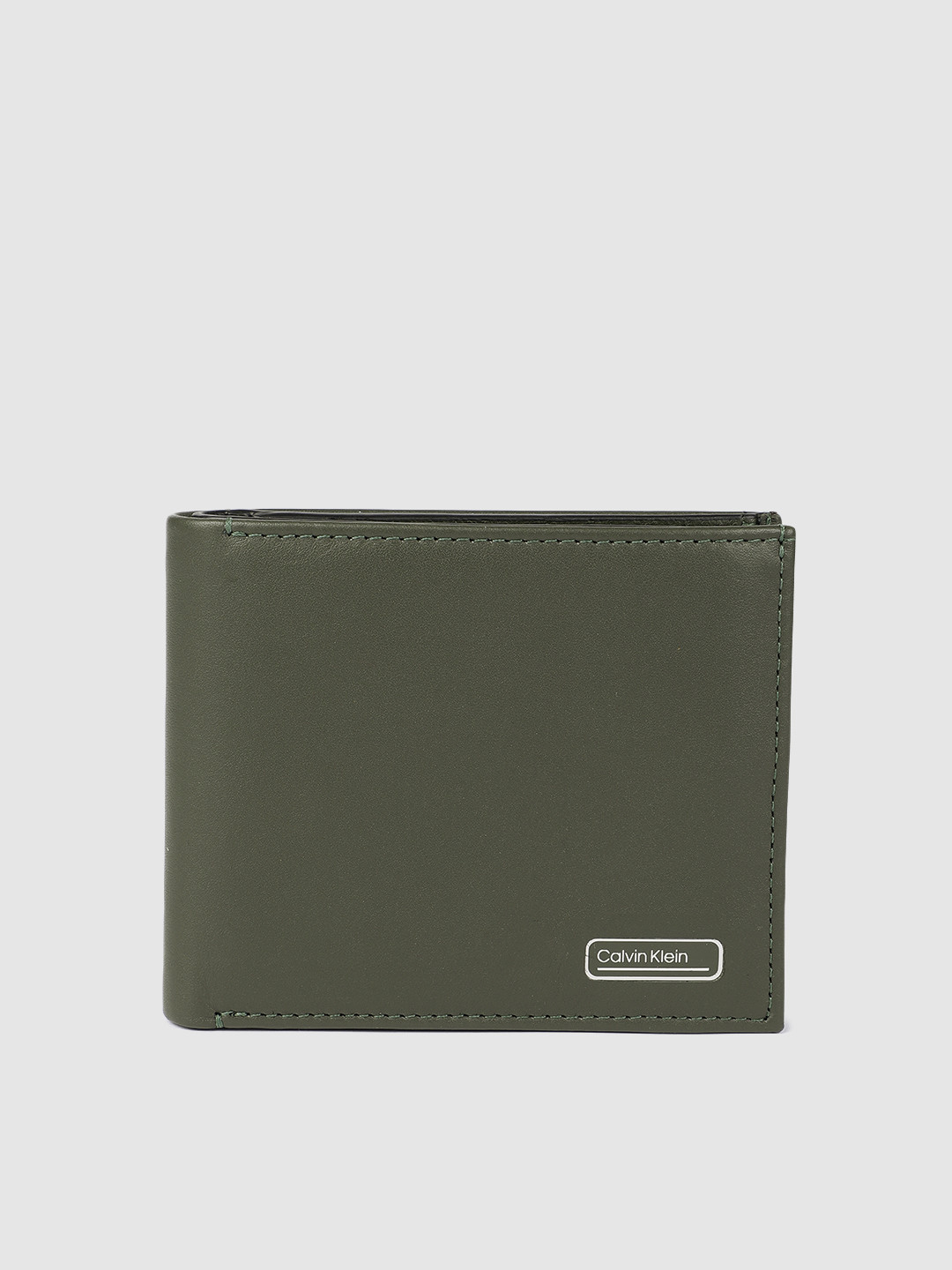 Buy Calvin Klein Men Olive Green Solid Leather Two Fold Wallet