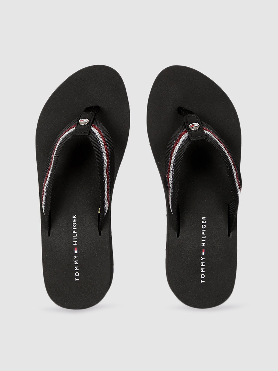tommy hilfiger womens black flip flops