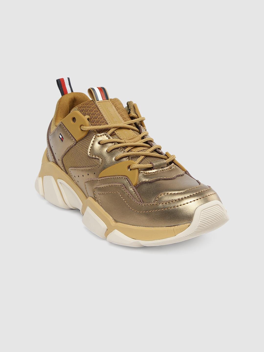 Buy Tommy Hilfiger Women Gold Toned Leather Sneakers Casual Shoes for