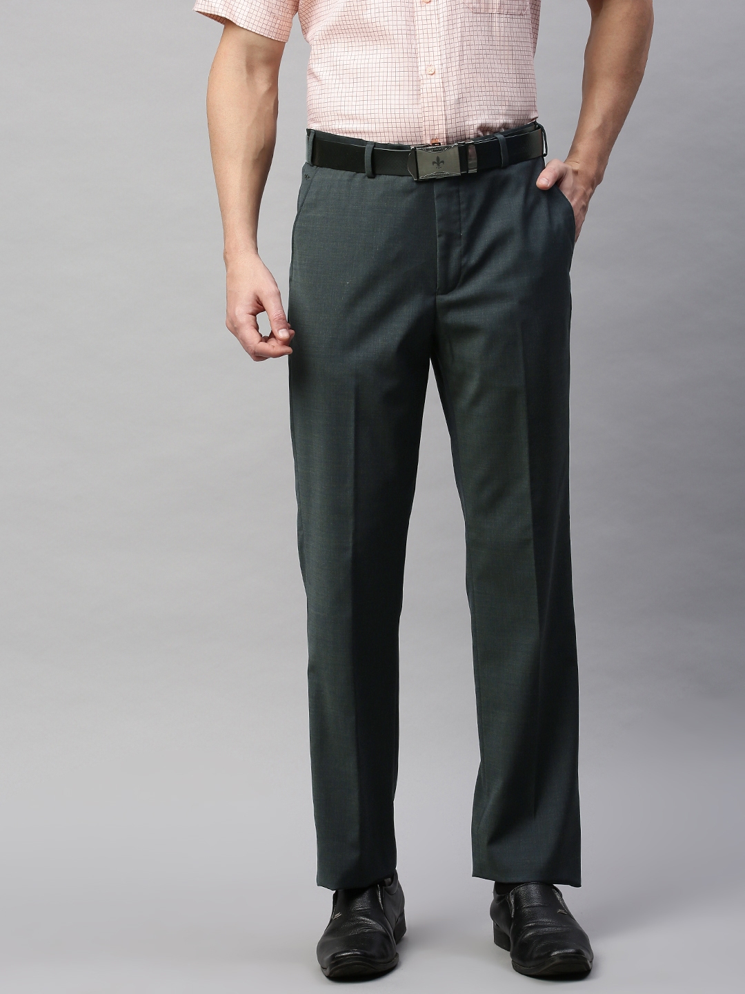 Buy Park Avenue Men Charcoal Grey Regular Fit Solid Formal Trousers ...