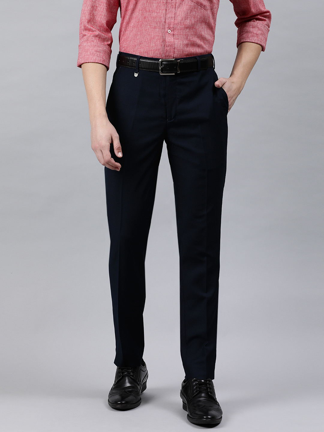 Buy Park Avenue Men Navy Blue Super Slim Fit Solid Formal Trousers ...