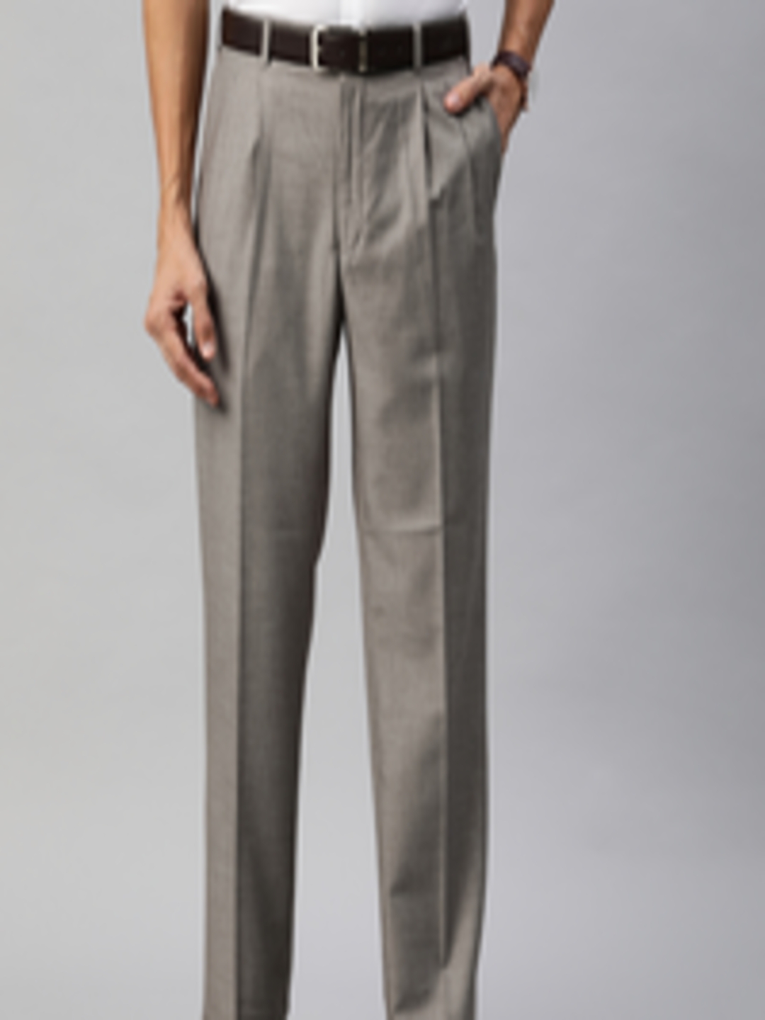 Buy Park Avenue Men Grey Melange Regular Fit Solid Formal Trousers ...