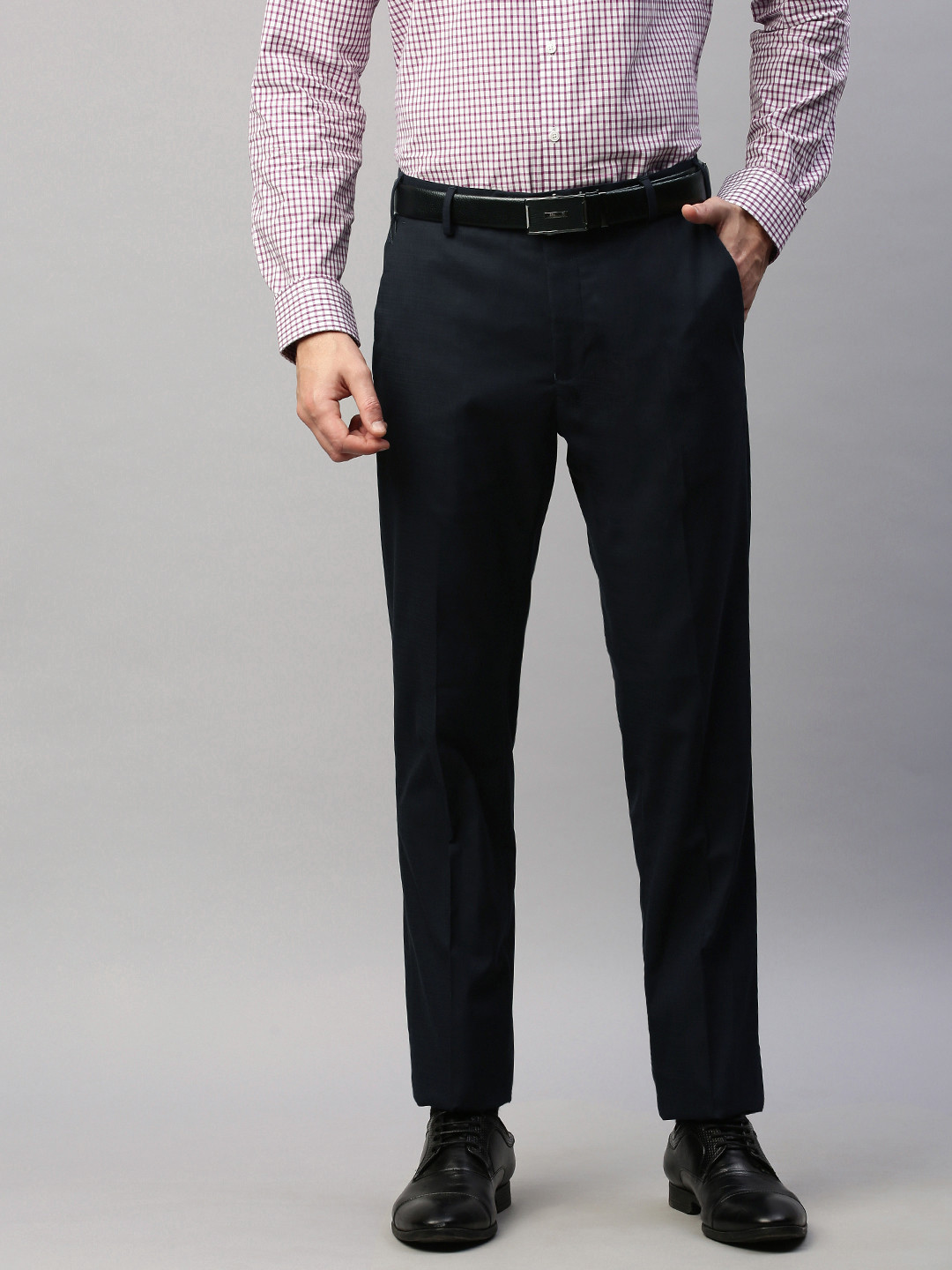 Buy Raymond Men Navy Blue Regular Fit Solid Formal Trousers - Trousers ...