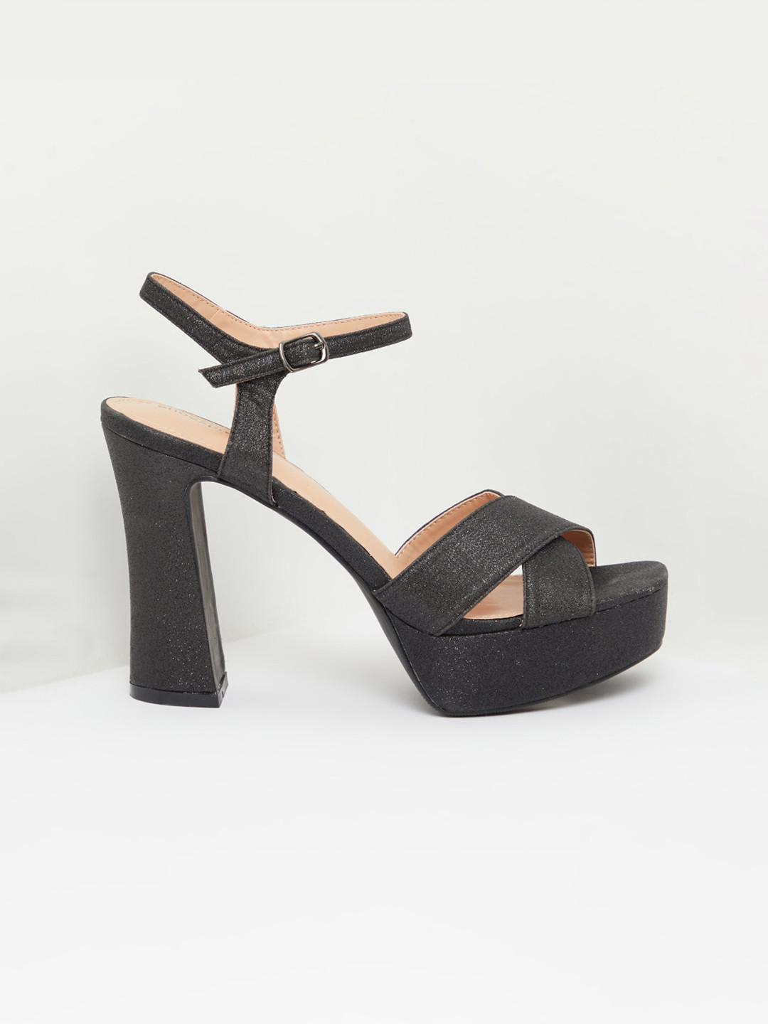 Buy Shoexpress Women Black Glitter Finish Platform Heels Heels for