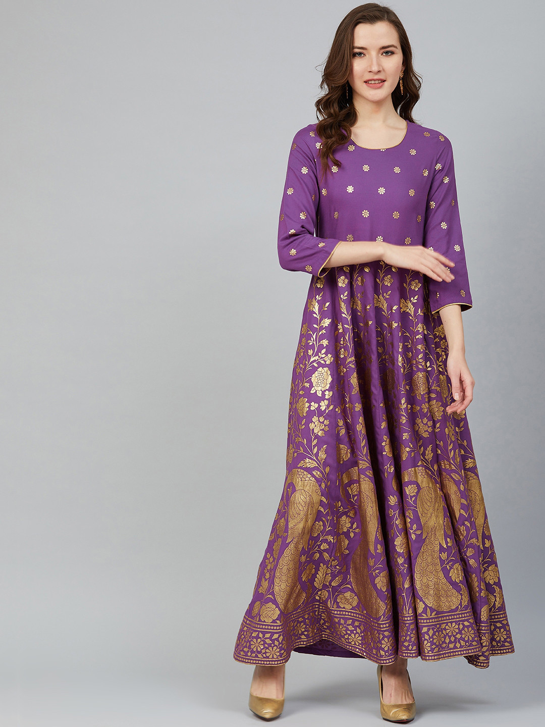 Buy Rangriti Women Purple & Golden Printed Maxi Dress - Ethnic Dresses for Women 12456706 | Myntra