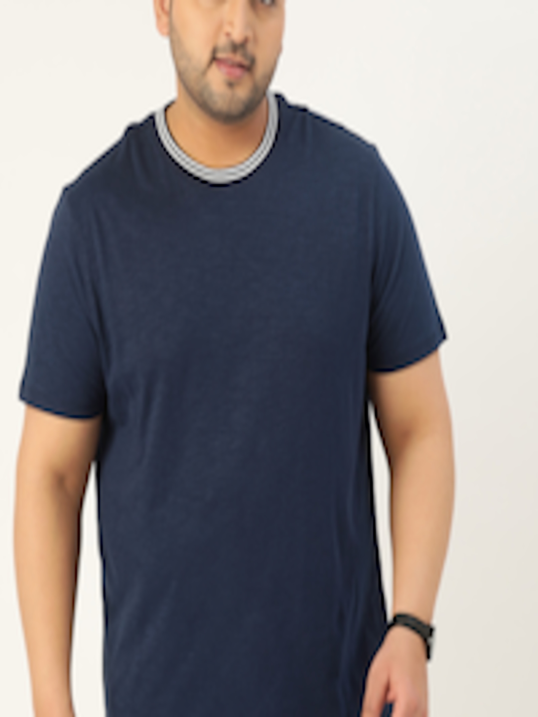 Buy Sztori Men Plus Size Navy Blue Solid Round Neck Pure Cotton T Shirt ...