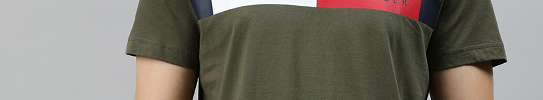 Buy Tommy Hilfiger Men Olive Green Printed Round Neck T Shirt - Tshirts ...