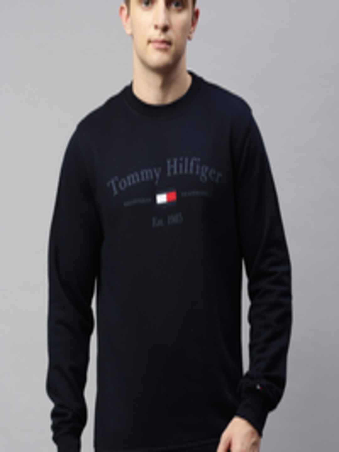 Buy Tommy Hilfiger Men Navy Blue Embroidered Sweatshirt - Sweatshirts ...