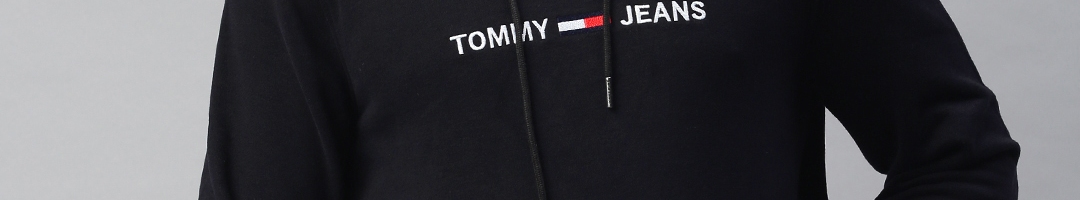 Buy Tommy Hilfiger Men Black Embroidered Hooded Sweatshirt ...