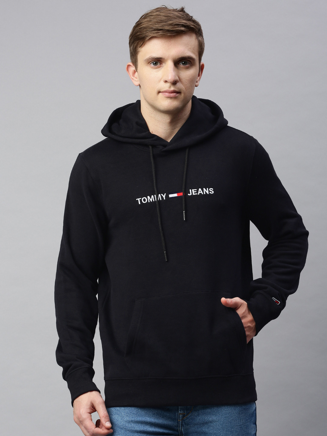 Buy Tommy Hilfiger Men Black Embroidered Hooded Sweatshirt ...