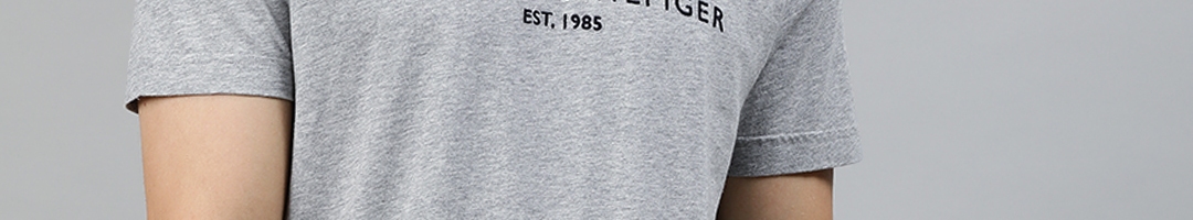 Buy Tommy Hilfiger Men Grey Solid Round Neck Pure Cotton T Shirt ...