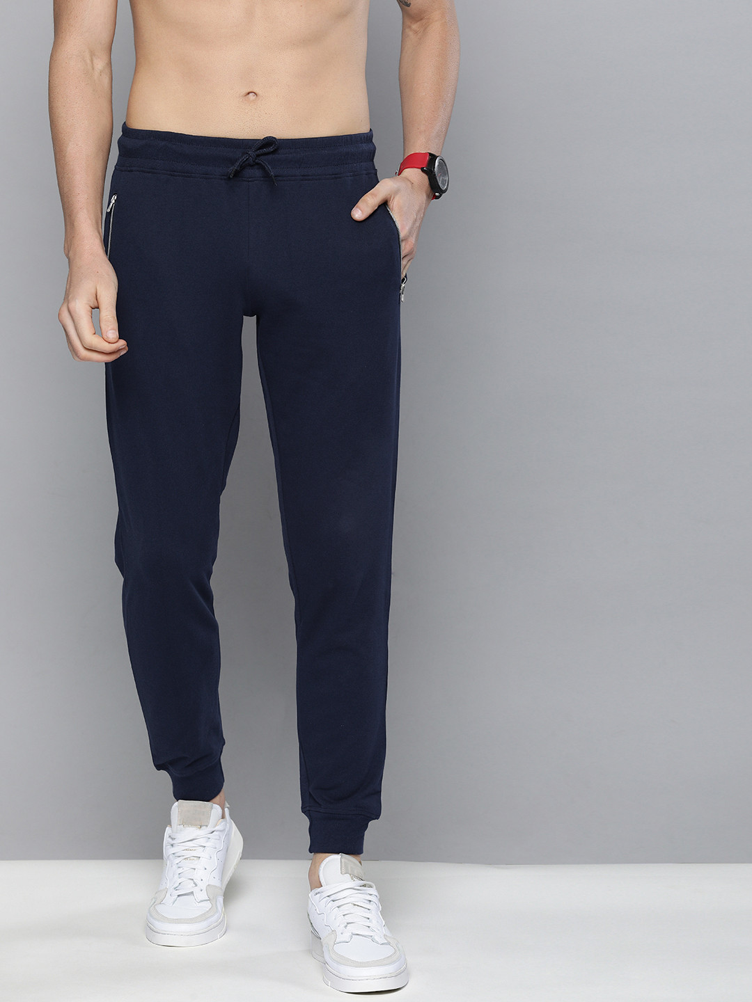 Buy HERE&NOW Men Navy Blue Solid Straight Fit Joggers Track Pants for