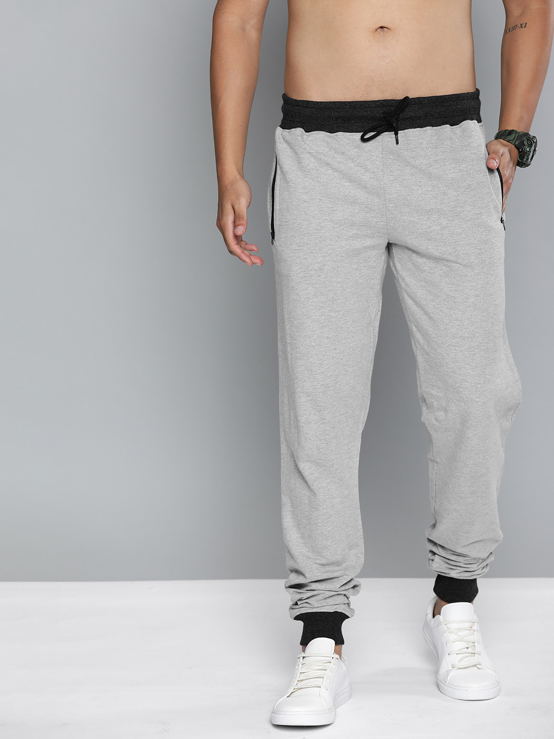 Buy HERE&NOW Men Grey Solid Straight Fit Joggers With Contrast