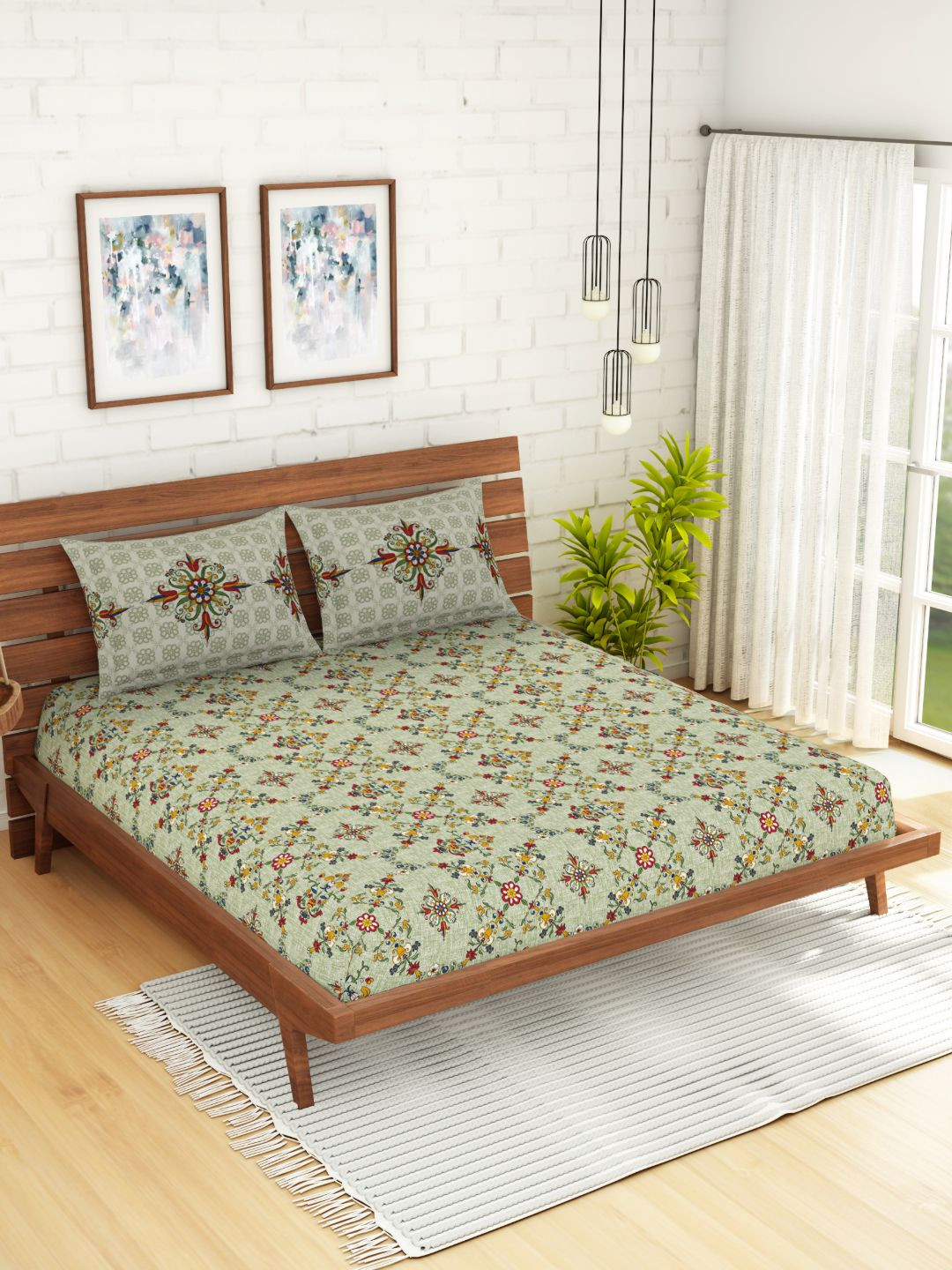 Buy Spaces Atrium Plus Ornate Dark Green 1 King Size Fitted Sheets With