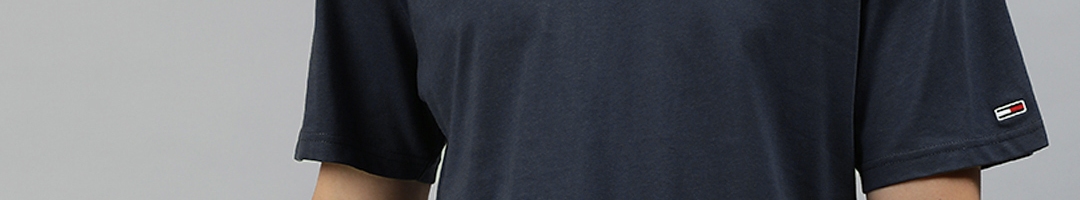 Buy Tommy Hilfiger Men Navy Blue Solid Round Neck Pure Cotton T Shirt ...