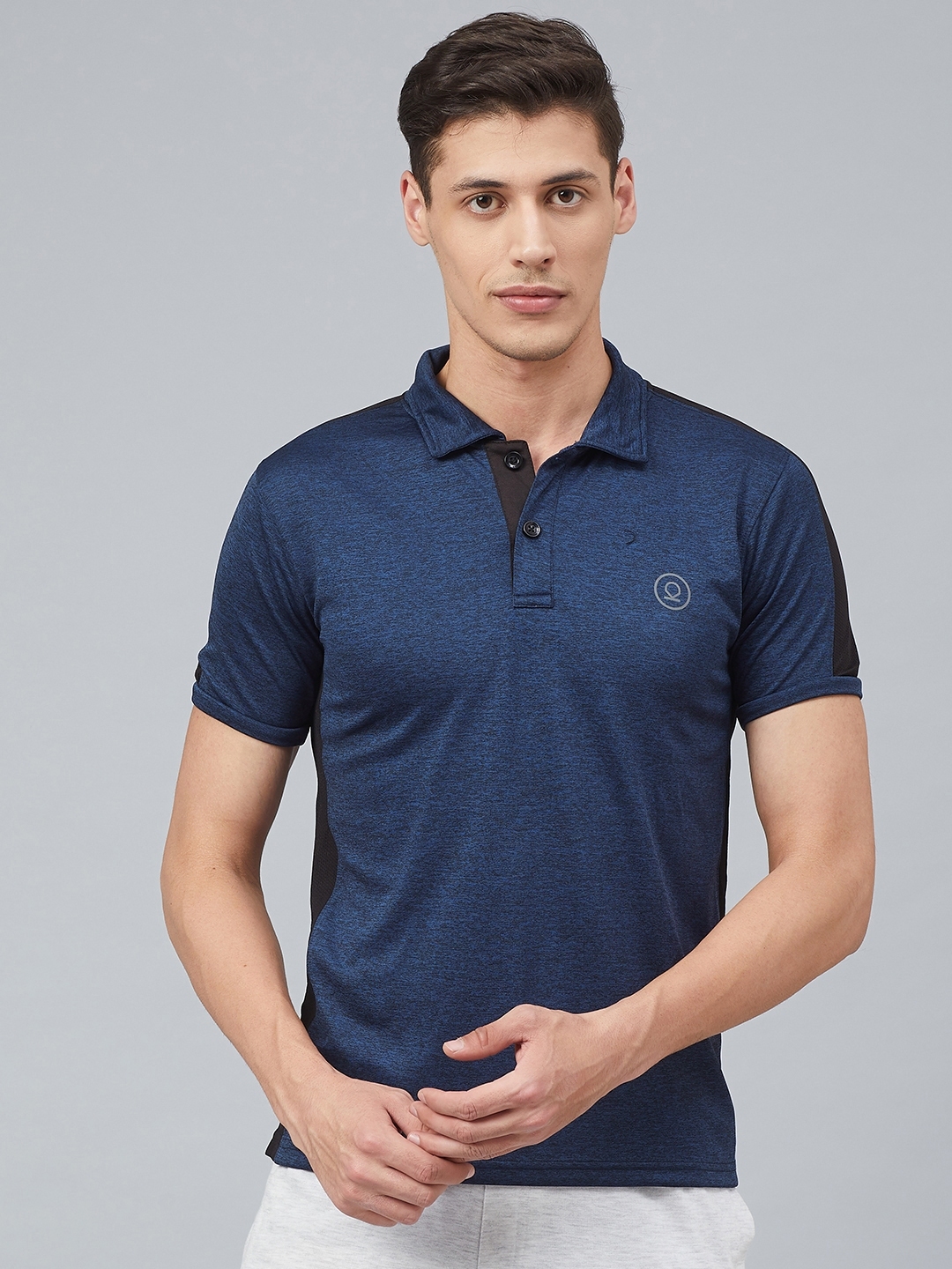 Buy CHKOKKO Men Navy Blue Solid Polo Collar Training T Shirt - Tshirts ...