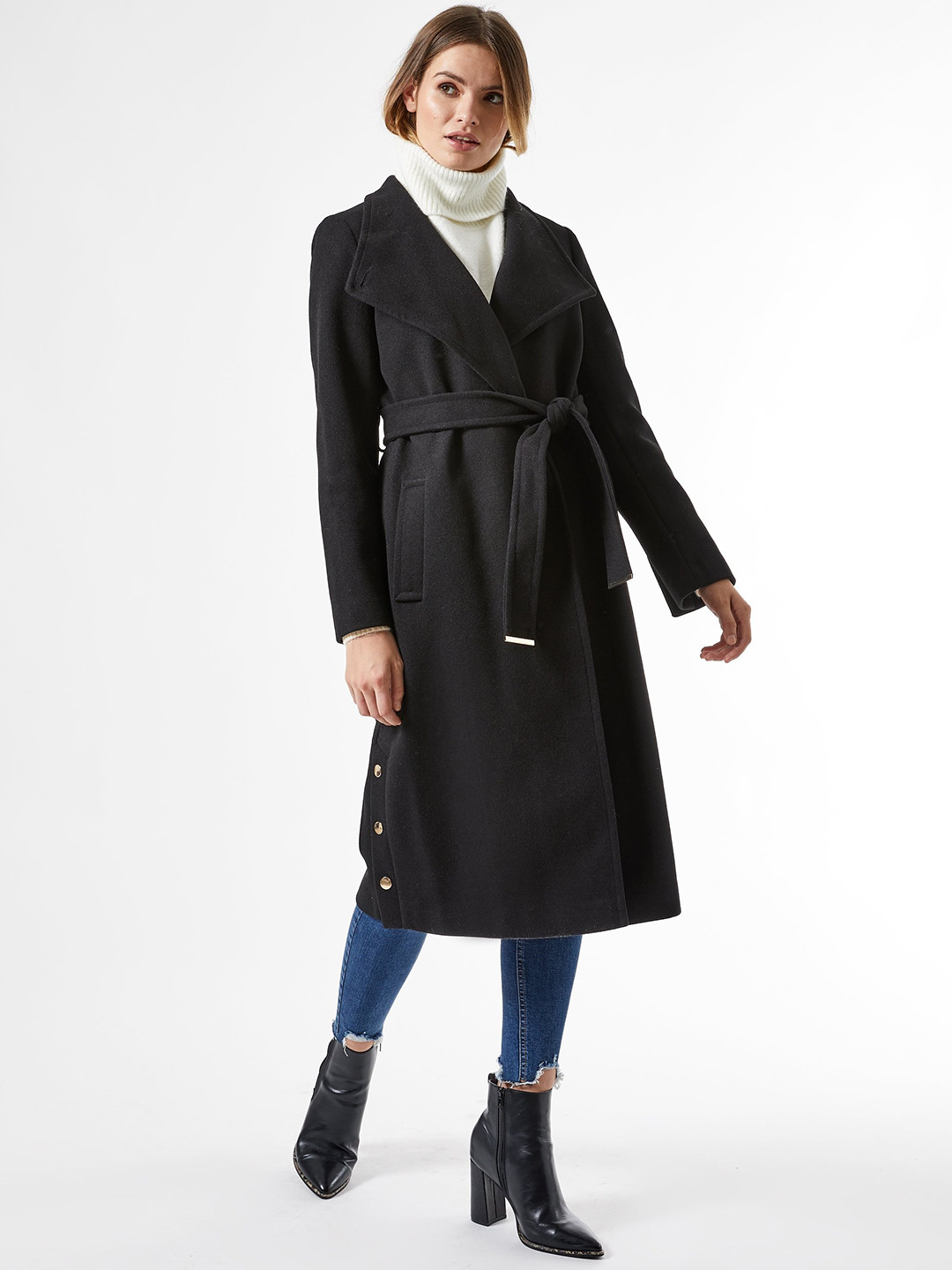 Buy DOROTHY PERKINS Women Black Solid Longline Wrap Coat Coats for