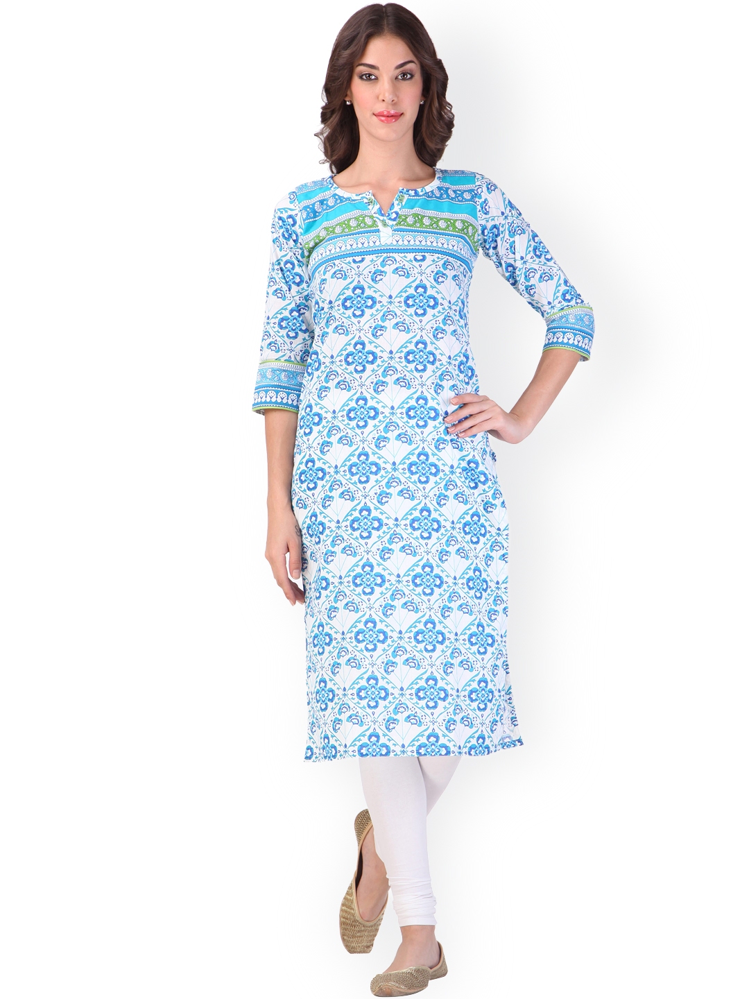 Buy Libas White & Blue Floral Print Kurta - Kurtas for Women 1249619 ...