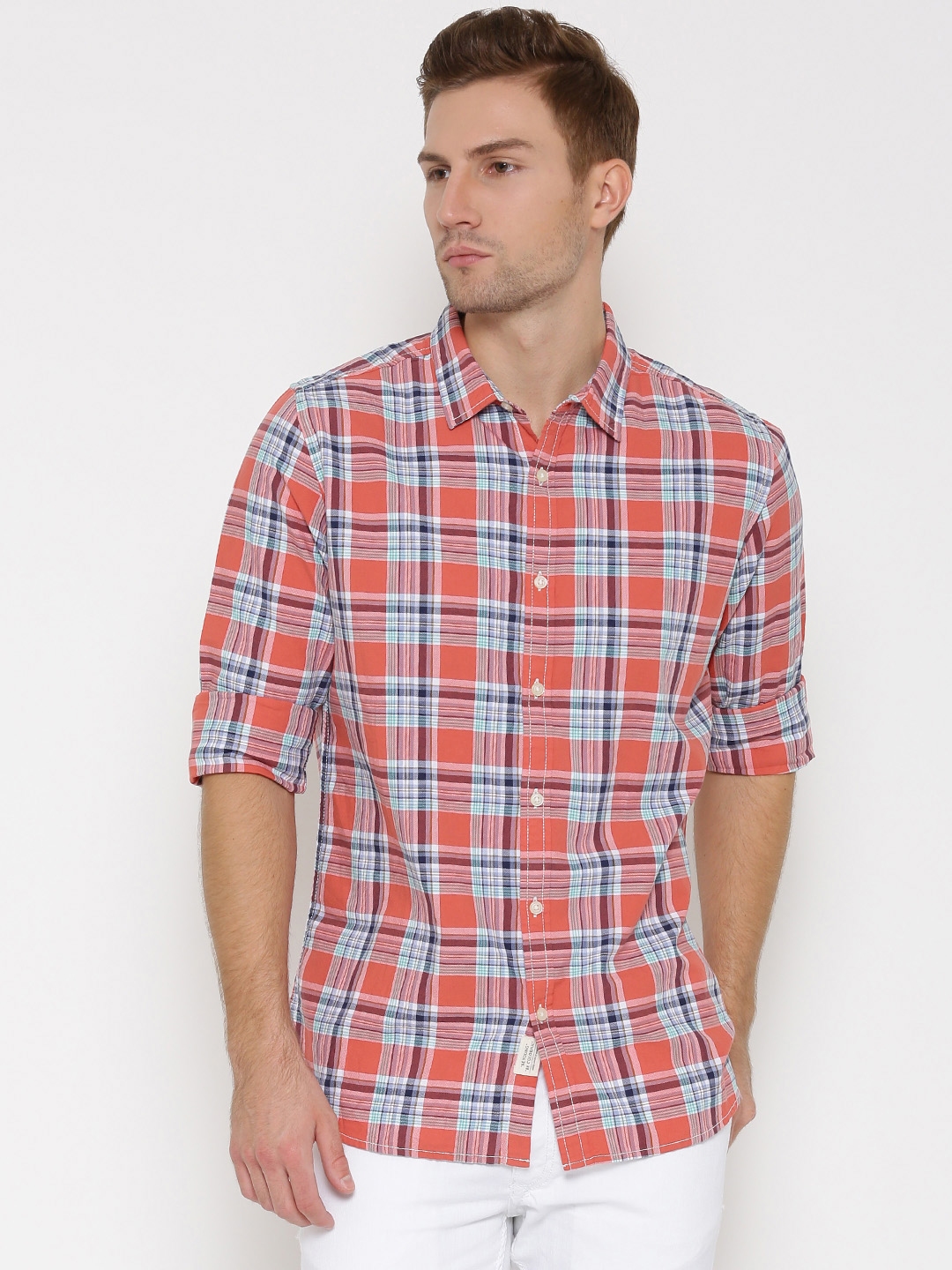 Buy United Colors Of Benetton Orange Checked Casual Shirt - Shirts for ...
