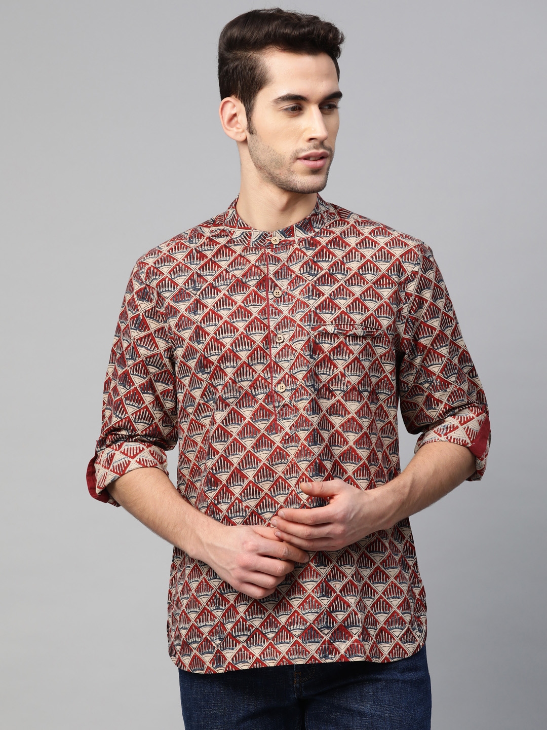 Buy Fabindia Men Maroon & Beige Printed Straight Kurta - Kurtas for Men ...