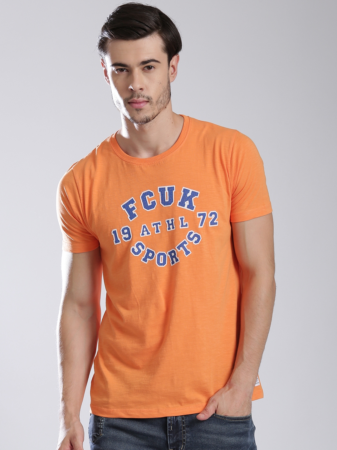 Buy French Connection Orange Printed Pure Cotton T Shirt - Tshirts for ...
