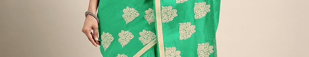 Buy Pothys Green & Gold Toned Art Silk Printed Saree - Sarees for Women ...