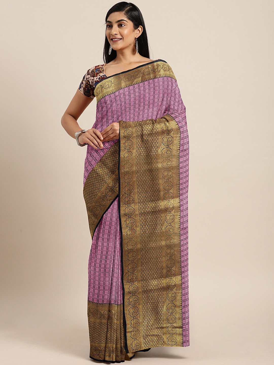Buy Pothys Pink Checked Tissue Saree - Sarees for Women 12511536 | Myntra