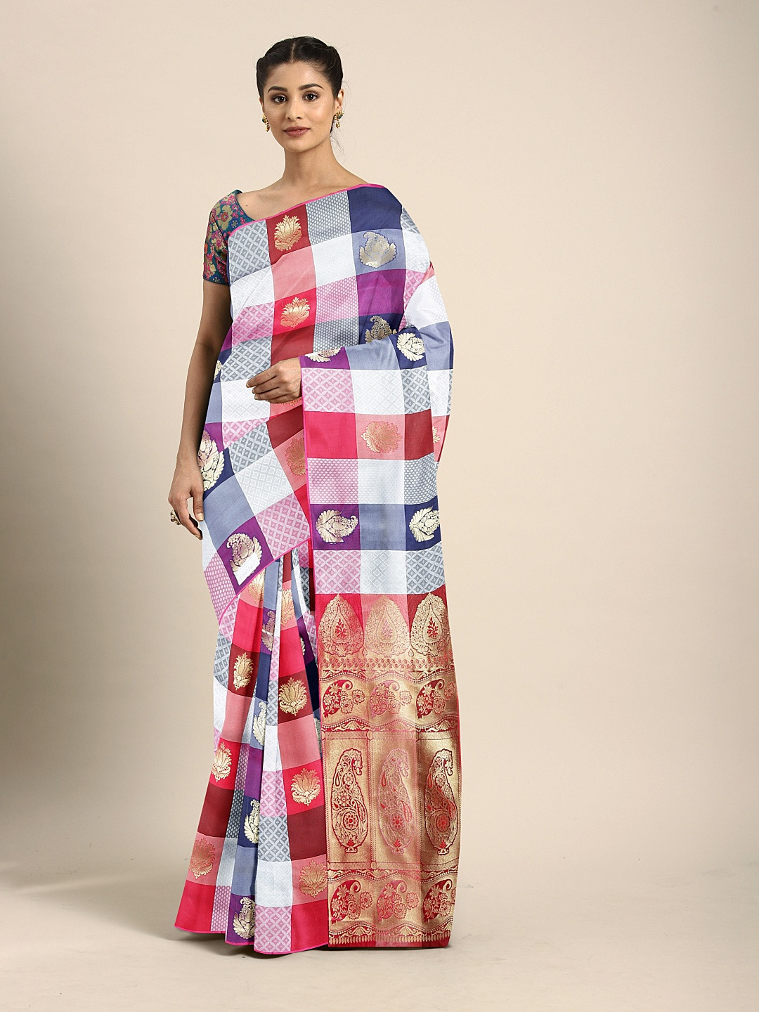 Buy Pothys Multicoloured Checked Art Silk Saree Sarees for Women