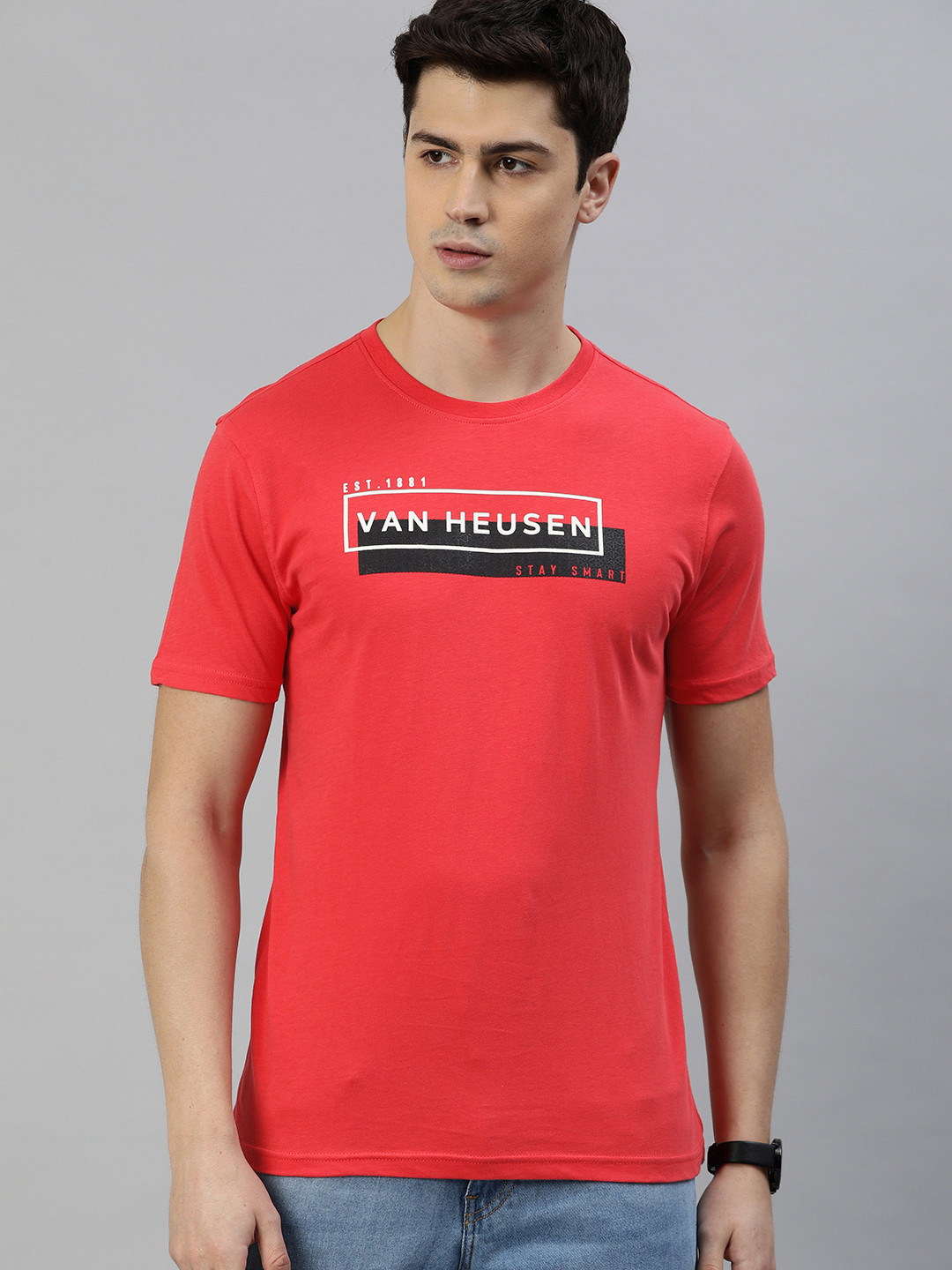 Buy Van Heusen Sport Men Coral Printed Round Neck Pure Cotton T Shirt