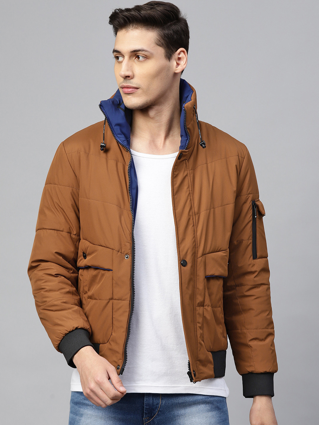 Buy Fort Collins Men Brown Solid Bomber Jacket Jackets for Men