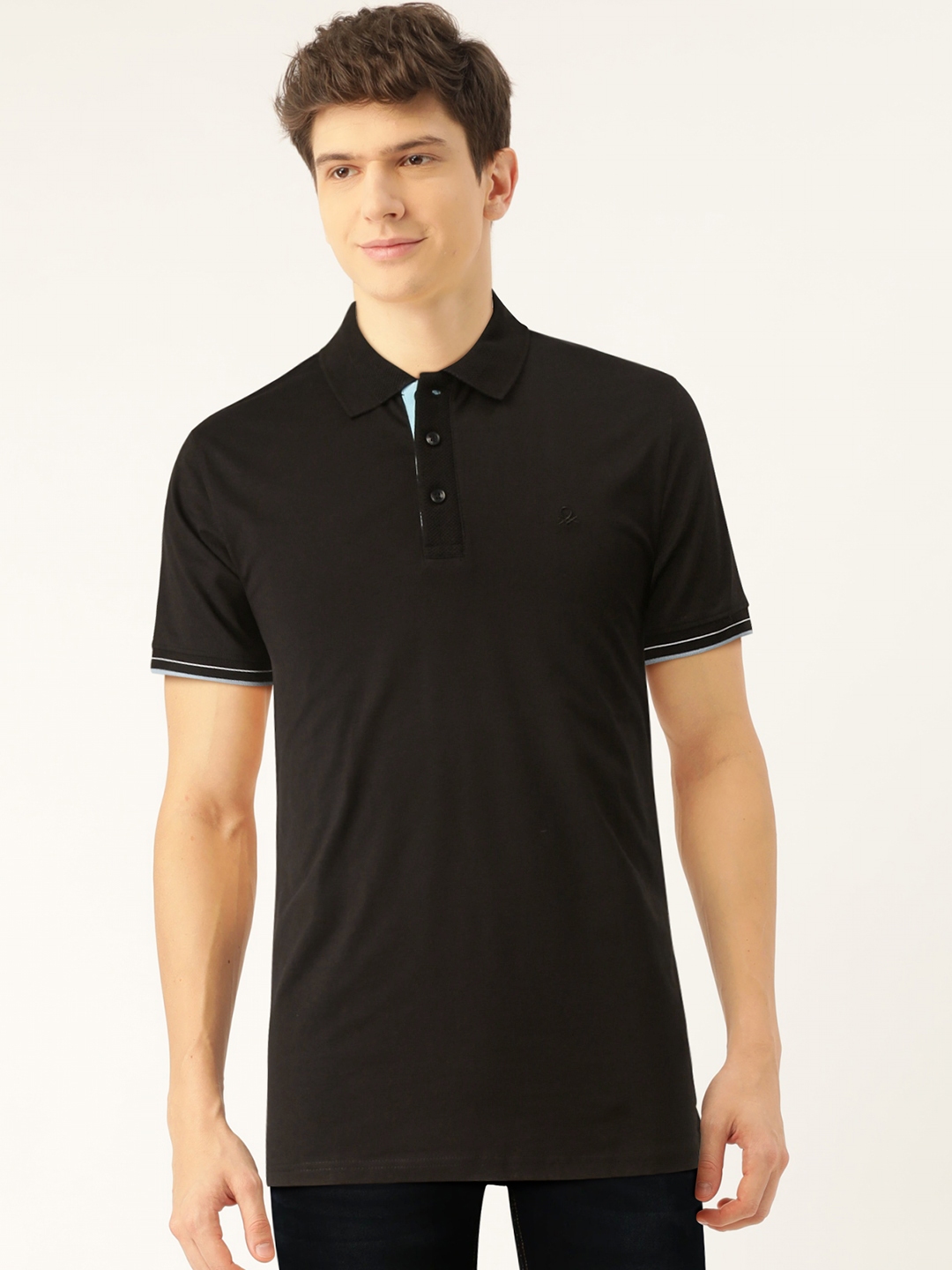Buy United Colors Of Benetton Men Black Solid Polo Collar T Shirt ...