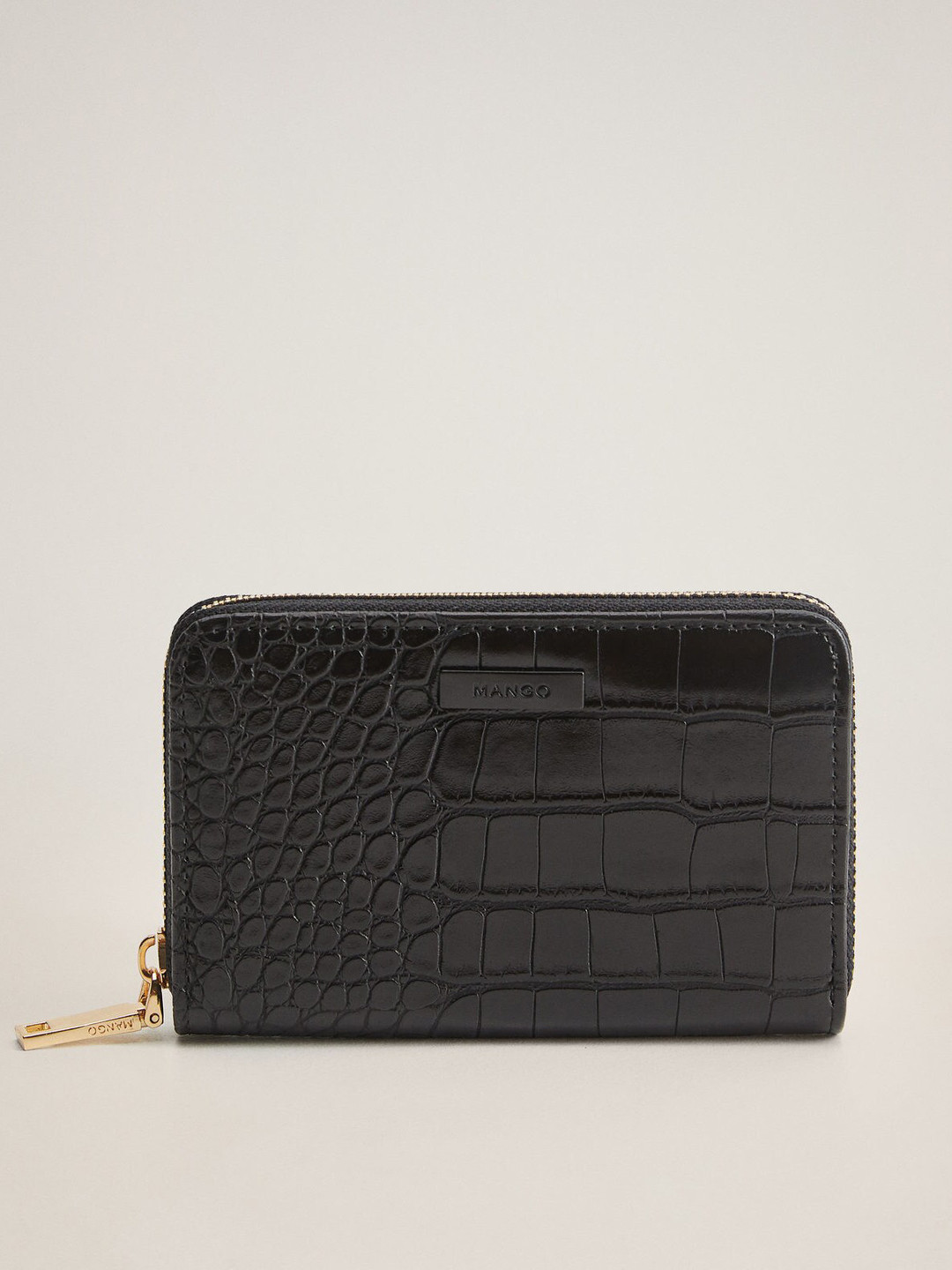 Buy MANGO Women Black Croc Textured Zip Around Wallet Wallets for