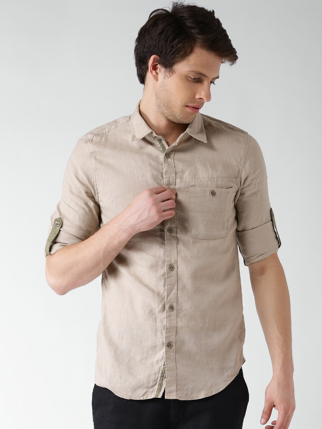 Buy Celio Beige Pure Linen Smart Casual Sustainable Shirt Shirts for